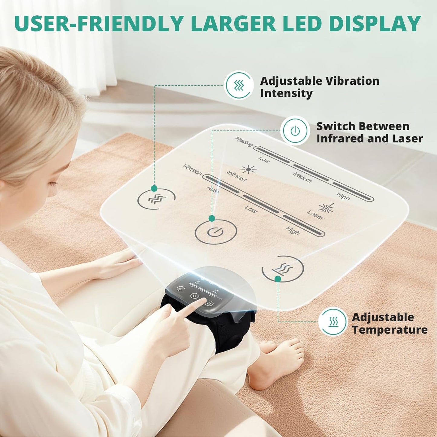 Knee Massager with Heat, Cordless Heated Knee Massage for Pain Relief with 3 Heating Levels