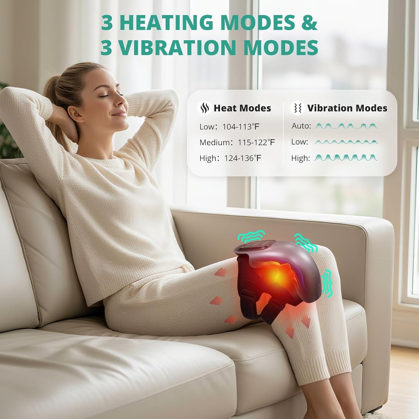 Knee Massager with Heat, Cordless Heated Knee Massage for Pain Relief with 3 Heating Levels