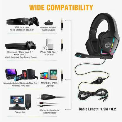 Gaming Headset RGB Wired Computer Headset for PS4